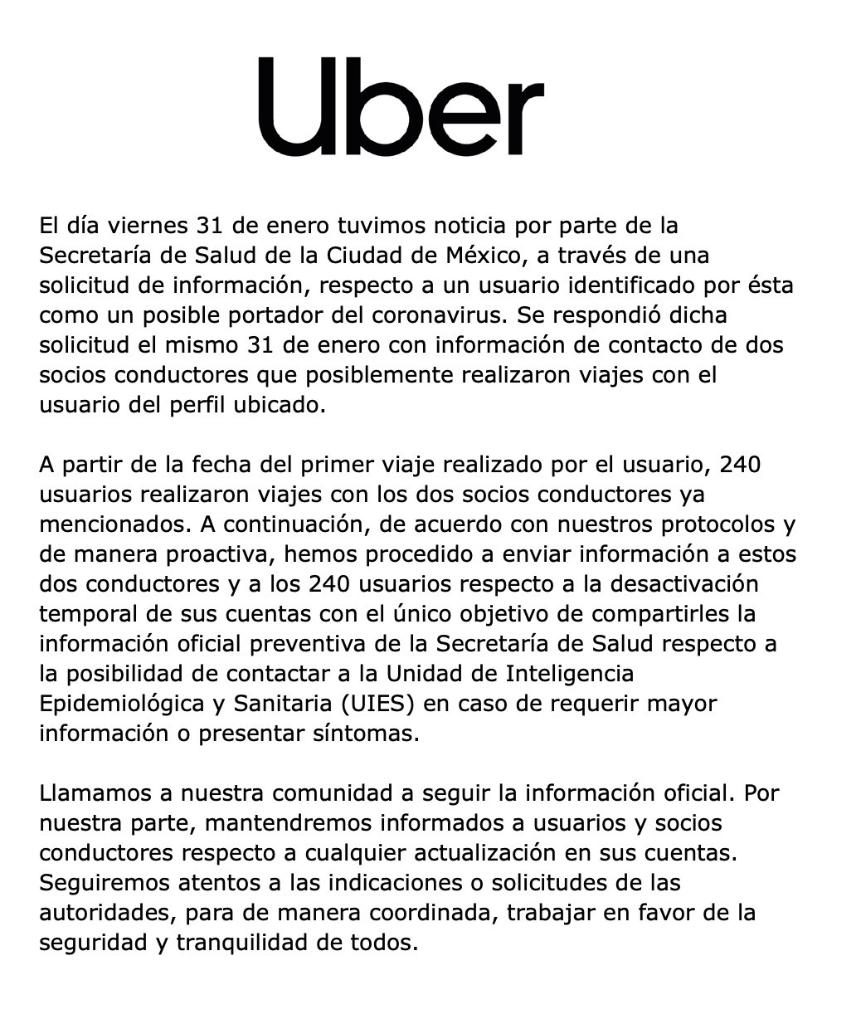 Comunicado Uber
