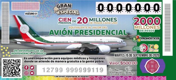Boleto para rifa del avión presidencial
