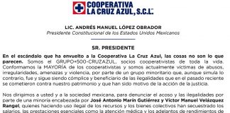 Cooperativistas de La Cruz Azul piden la intervención del presidente AMLO