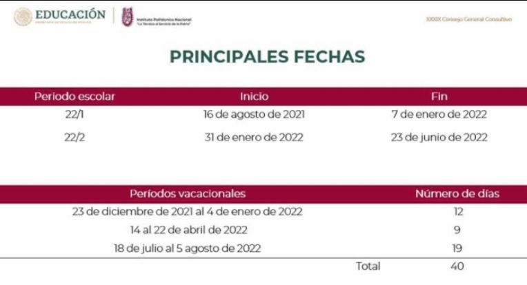 Este Es El Calendario Escolar Para El Ciclo 2021 2022 En El Ipn 4275