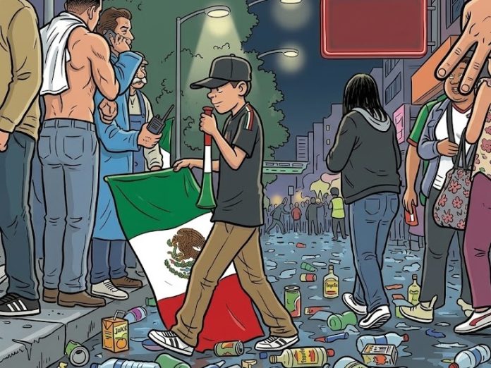 Elementos de la Secretaría de Seguridad Ciudadana patrullando y resguardando los festejos de los aficionados en la Ciudad de México.