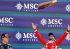 El piloto británico Lewis Hamilton celebra tras conseguir su primera victoria con Ferrari en el Gran Premio de Barcelona